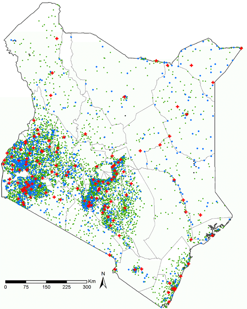 Map of public health facilities in Kenya